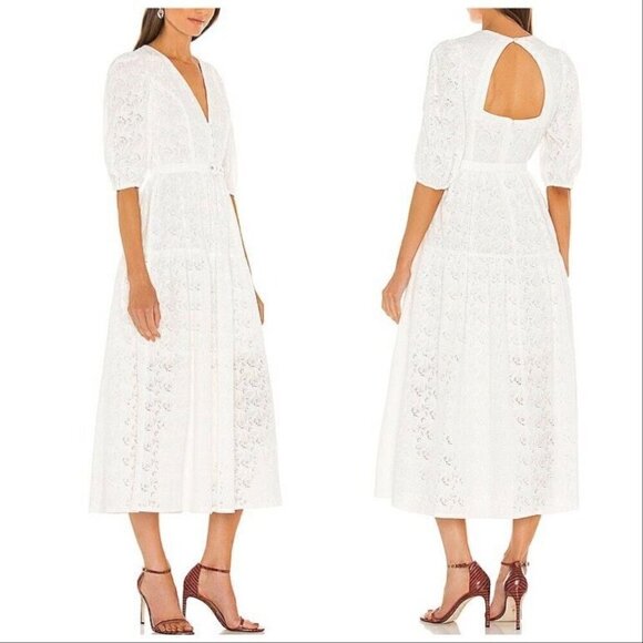 NWT Nicholas White Floral Embroidery Midi Dress, Size 2 - Picture 2 of 15